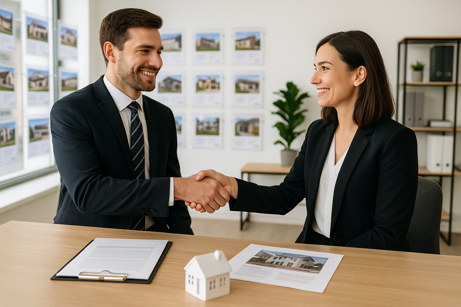 agente inmobiliario estrechando la mano a un cliente